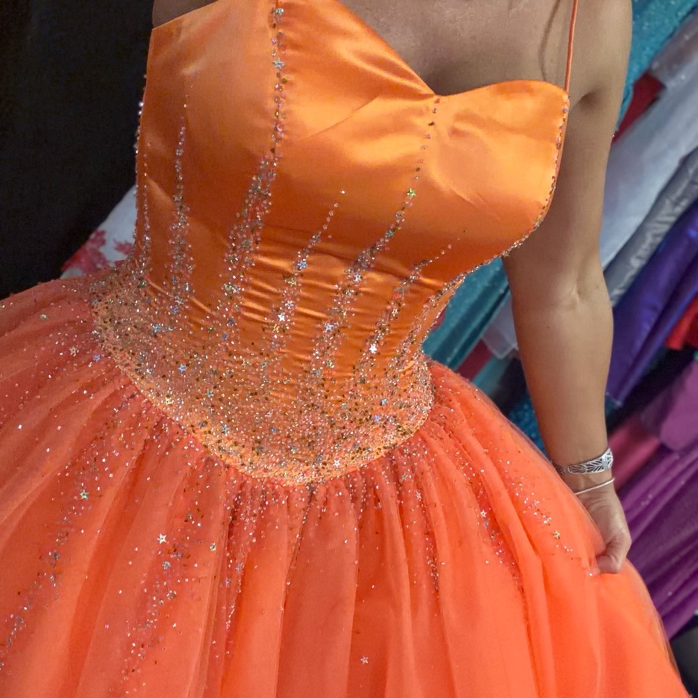 Vibrant Orange Tulle Party Dress with Sparkle